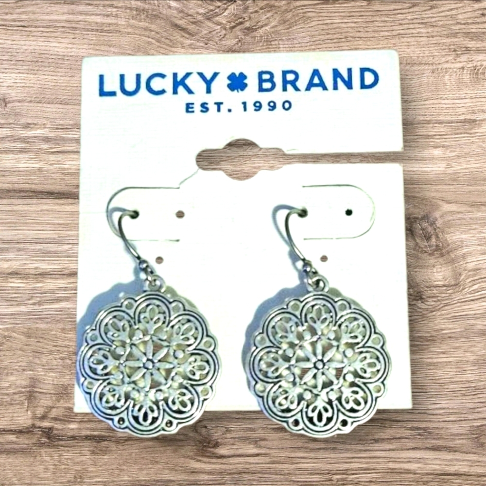 Lucky Brand Matte Filigree Floral Drop Earrings